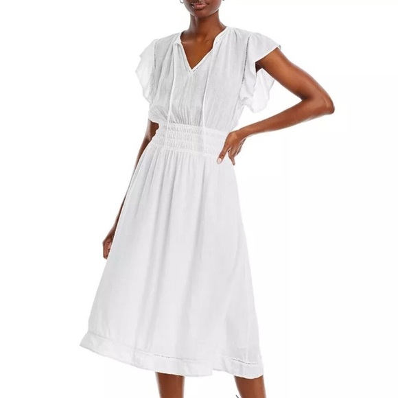 NWT RAILS S Iona White Lace Detail Linen Blend Romantic Dress Bridal Cottagecore - Picture 1 of 15